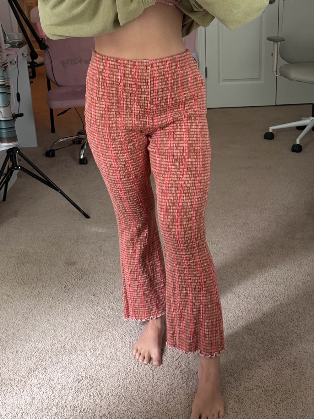 Free People Rust/Red/Orange Plaid Boot Cut/Flare Ankle Pants